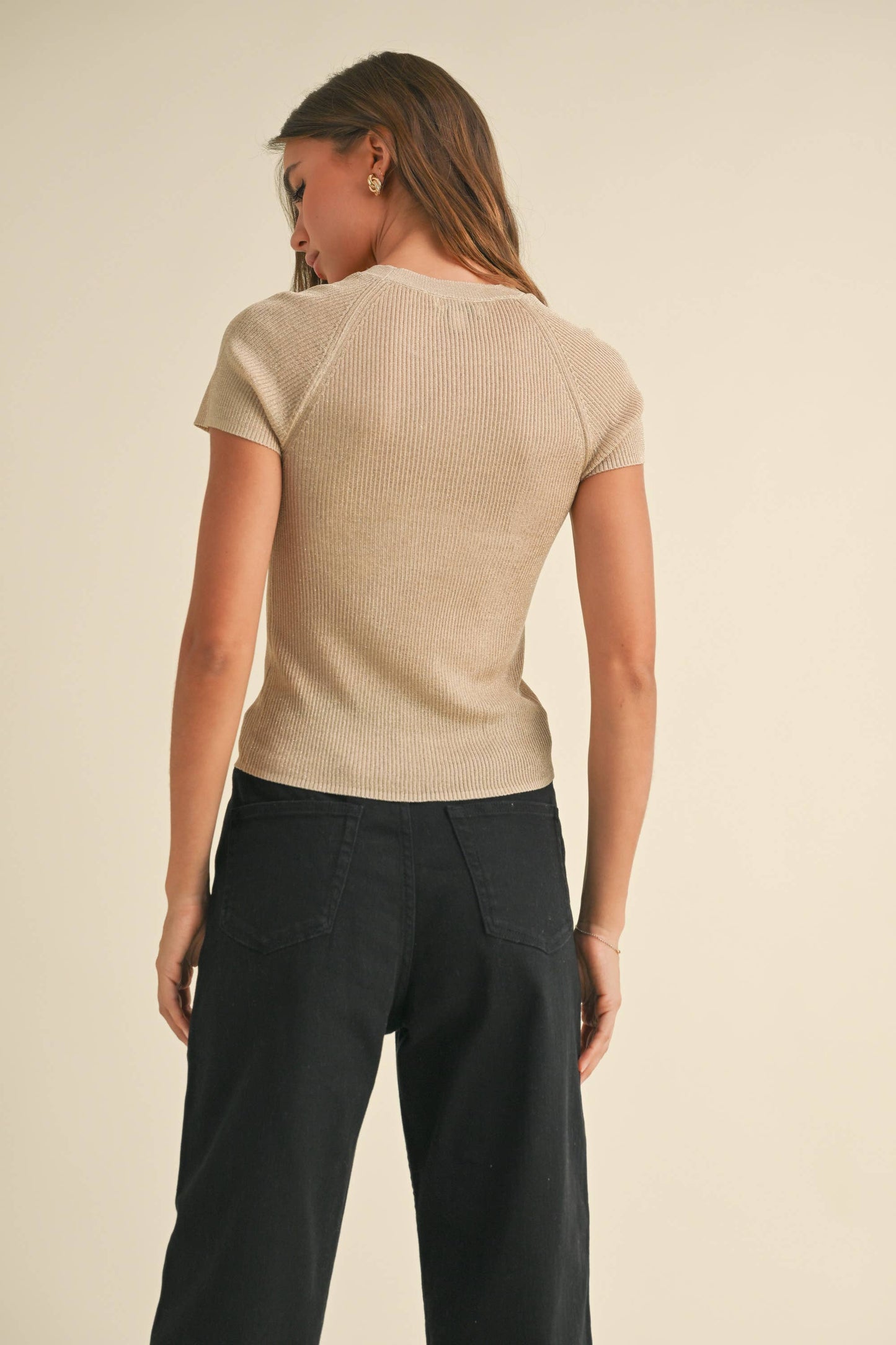 Sloane Ribbed  Metallic Top