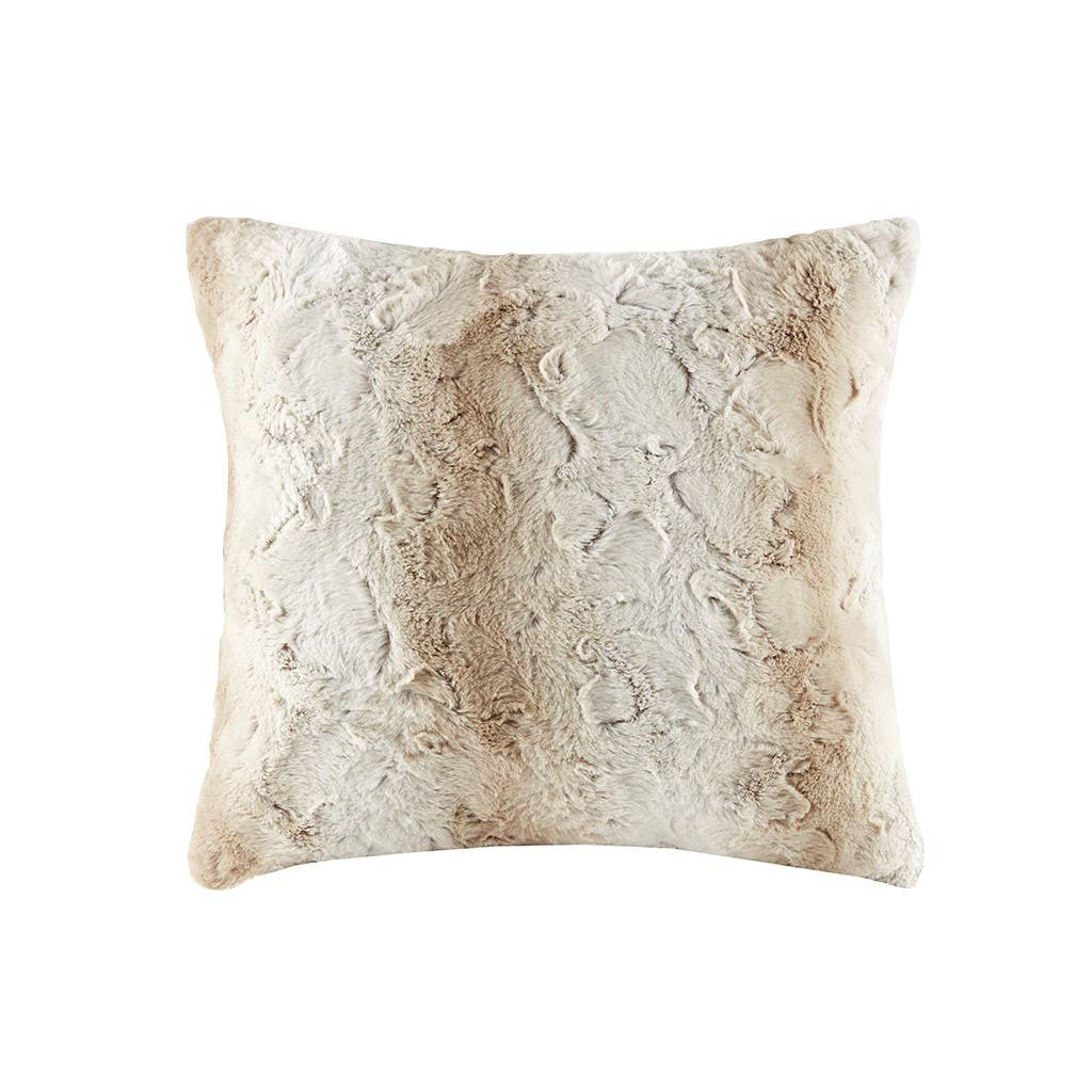 20x20" Faux Fur Throw Pillow: Sand/Beige