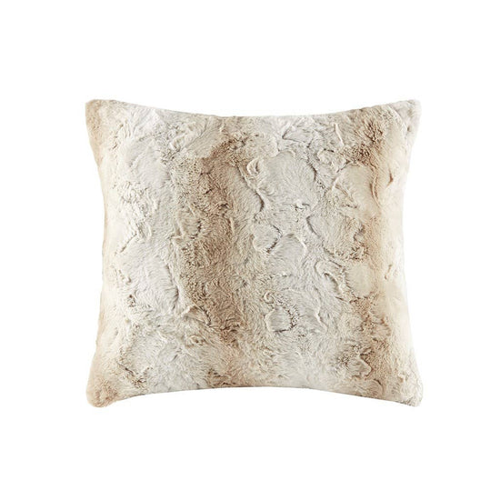 20x20" Faux Fur Throw Pillow: Sand/Beige