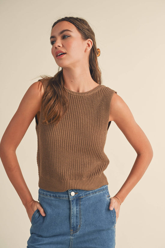 Knit top with Twist Back (Brown)