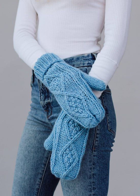 Light Blue Cable Knit Mittens