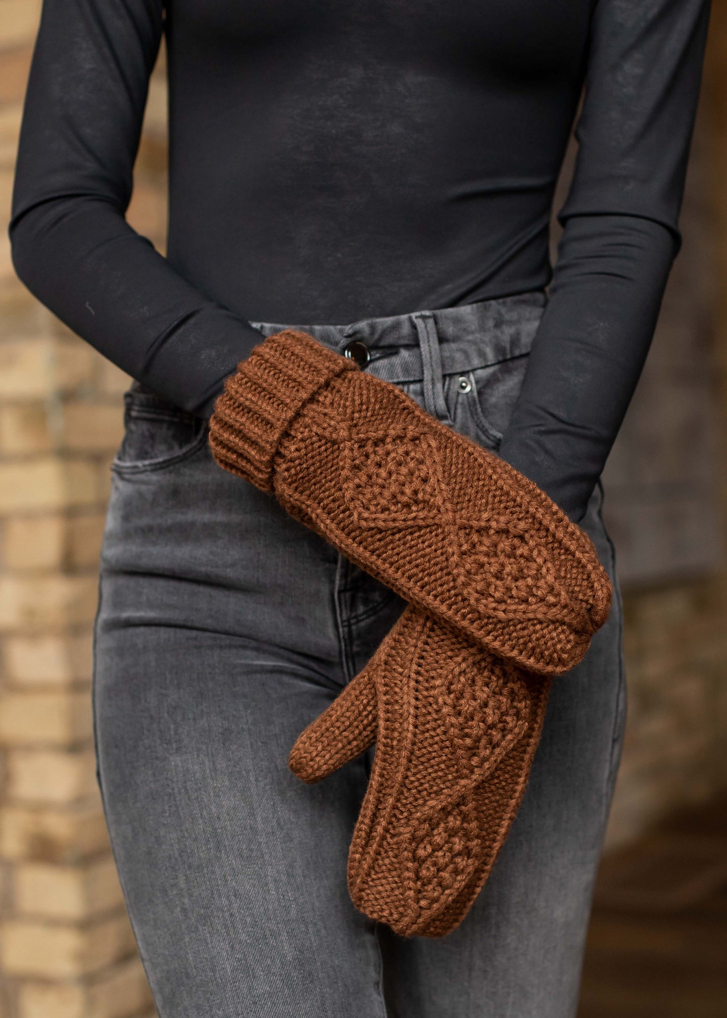 Brown Cable Knit Mittens