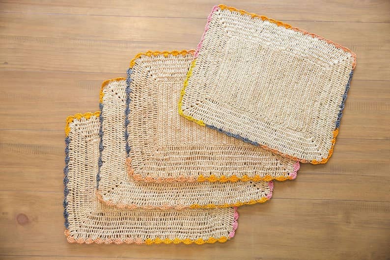 Raffia Rectangle Woven Placemat Handmade in Madagascar | Set of 2