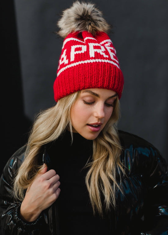 Red & Cream Apres Pom Hat