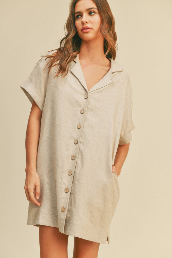 Button Down Short Sleeve Dress (Oatmeal)